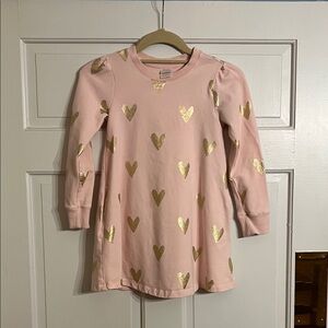 Hanna Andersson Pink Sweatshirt Dress with Gold Heart